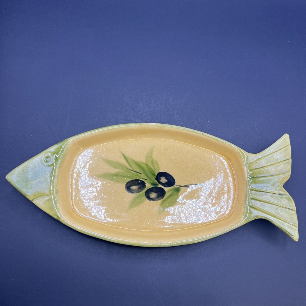Terre e Provence Fish Shaped Tray Olives Hand Painted Stoneware France